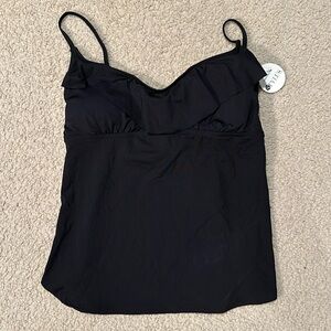 Stylus Black Ruffled Neckline Padded Swim Top
